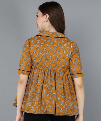 Floral Printed Mustard Top - Znxclothing