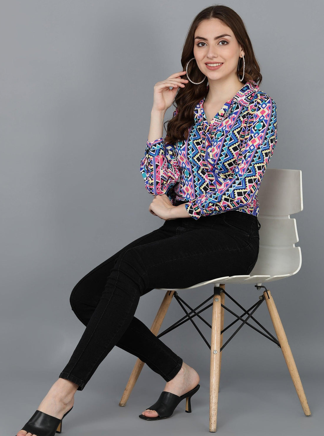 Geometrical Printed Multicolor Wrap Top - Znxclothing