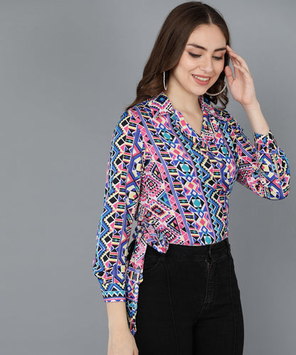 Geometrical Printed Multicolor Wrap Top - Znxclothing