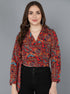 Ethnic Print Printed Red Wrap Top - Znxclothing