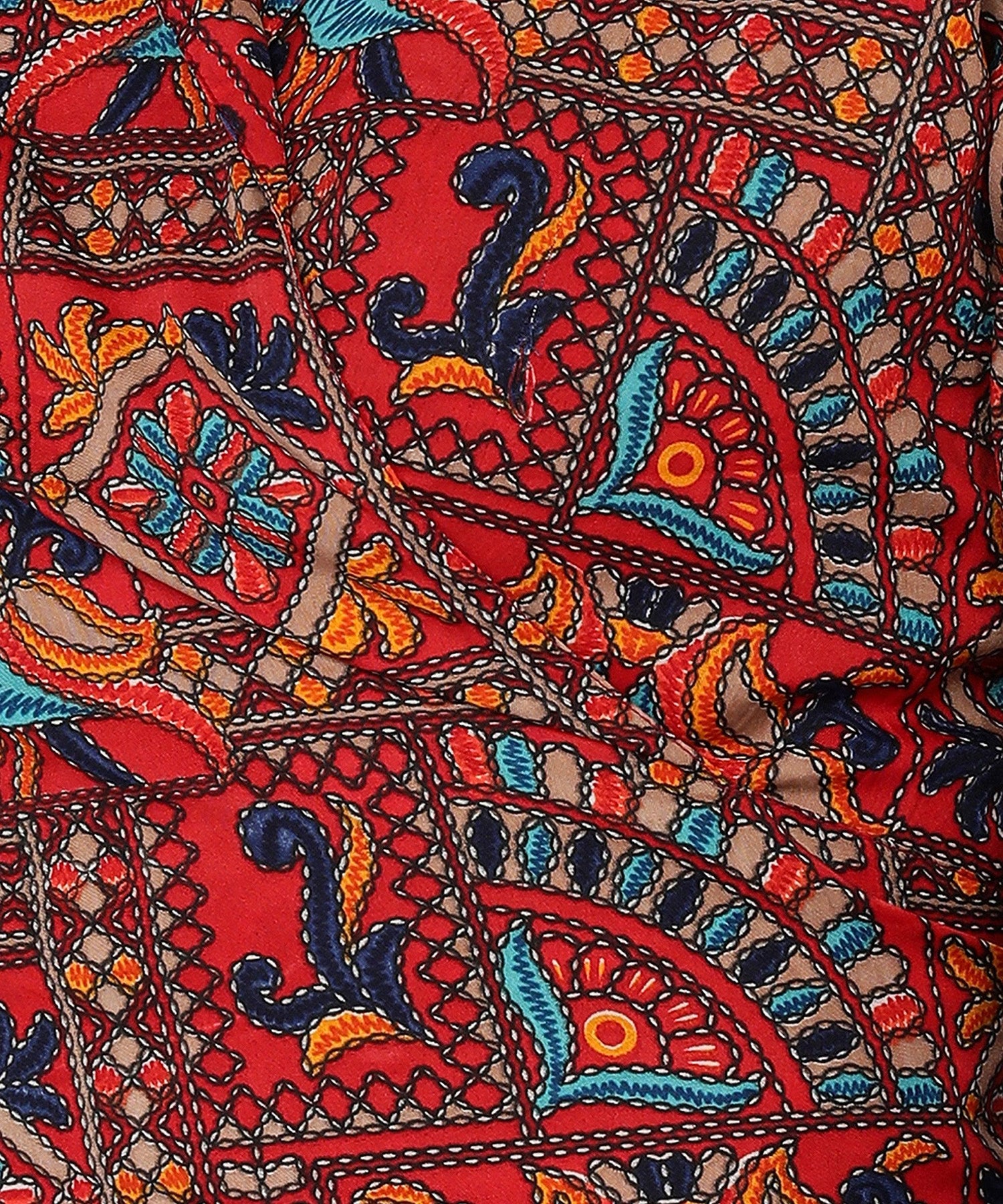 Ethnic Print Printed Red Wrap Top - Znxclothing