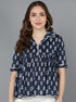 Floral Printed Indigo Blue Top - Znxclothing