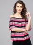 Pink & Navy Striped Bardot Top - Znxclothing