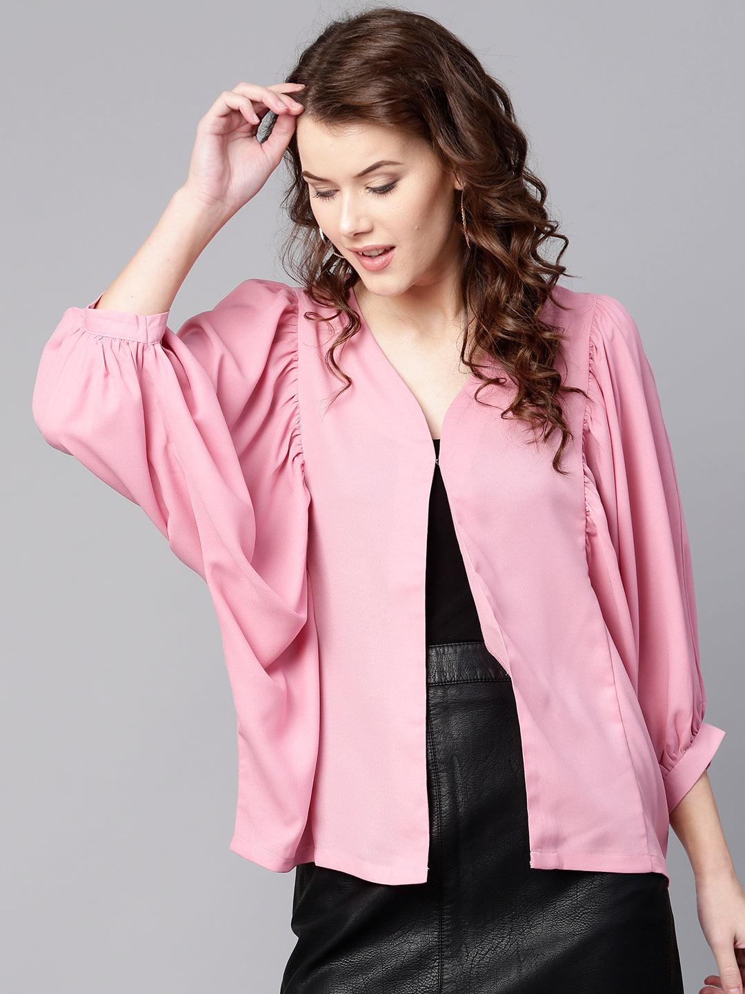 Pink Solid Shrug - Znxclothing