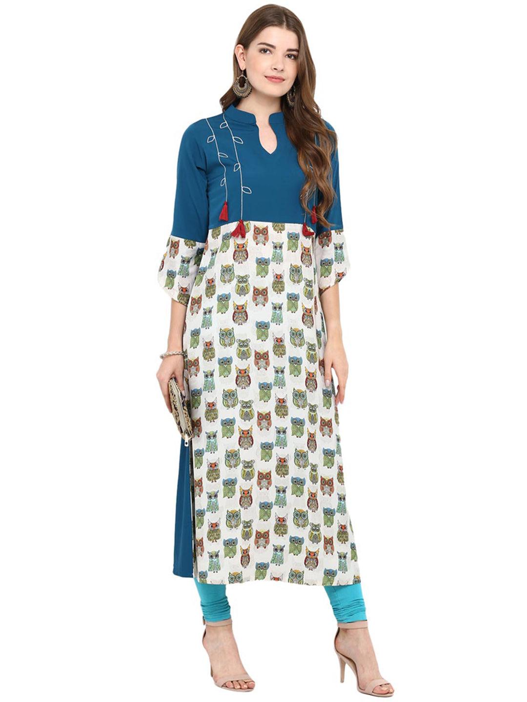 Multicolor Printed Crepe A-Line Kurti - Znxclothing