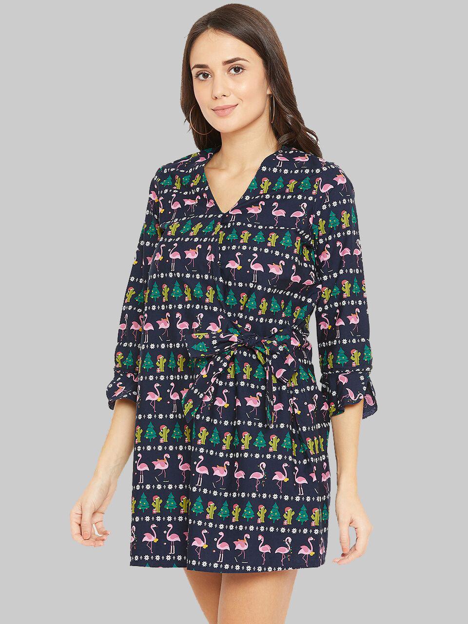 Blue duck print dress - Znxclothing