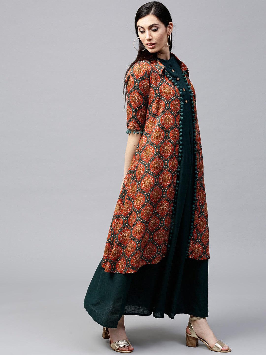 Orange Bohemian Printed Long Jacket - Znxclothing