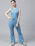 Blue & White Printed Sleeveless Jumpsuit - Znxclothing