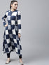 Blue & White Check Printed Button Down Kurta (Fully Stitched) - Znxclothing