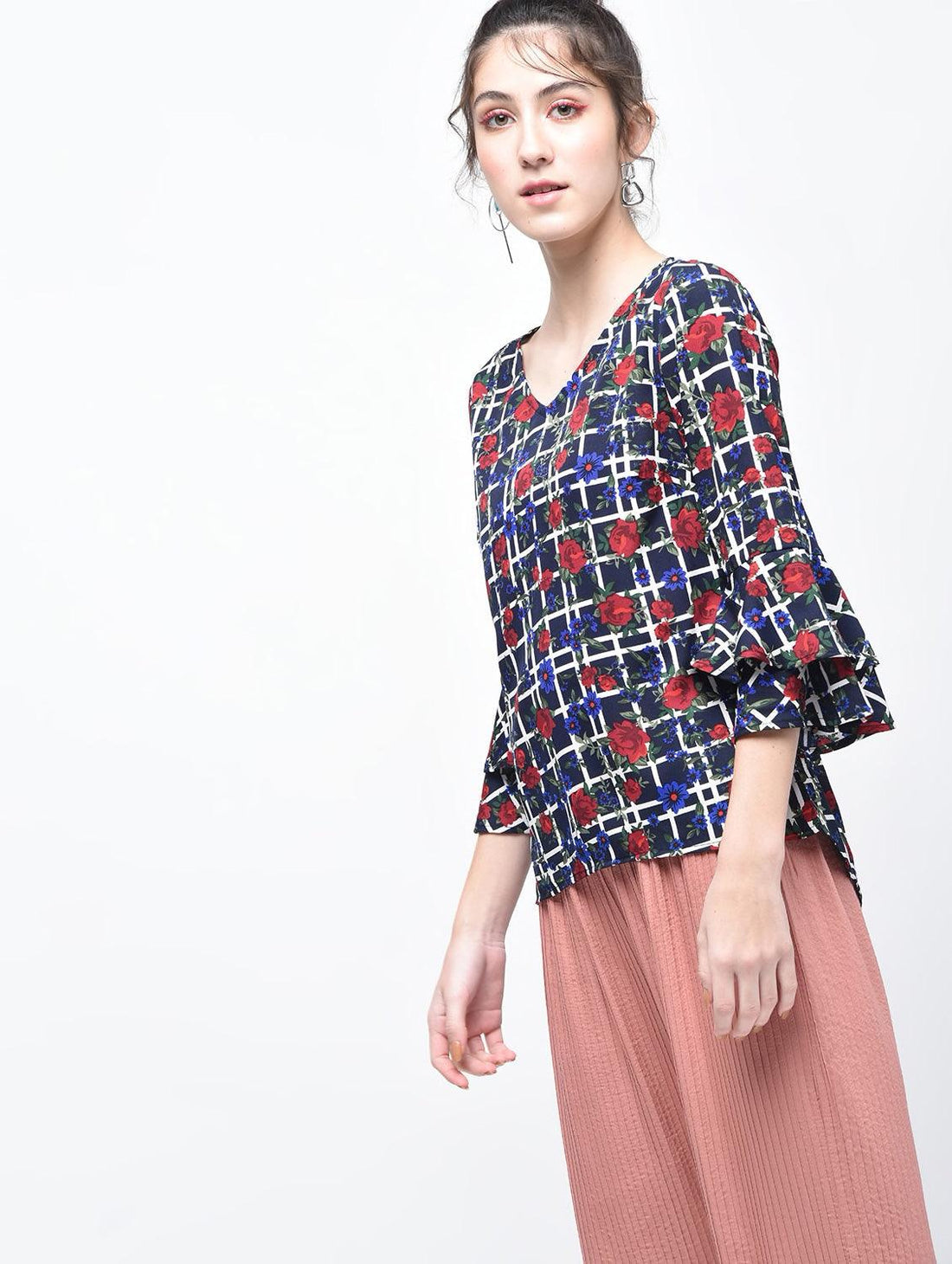 Multi Colour Bell Sleeve Top - Znxclothing